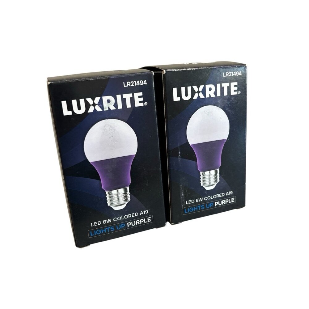 2 New Luxrite A19 LED Purple Light Bulb 60W Equiv. UL E26 Base Party Halloween